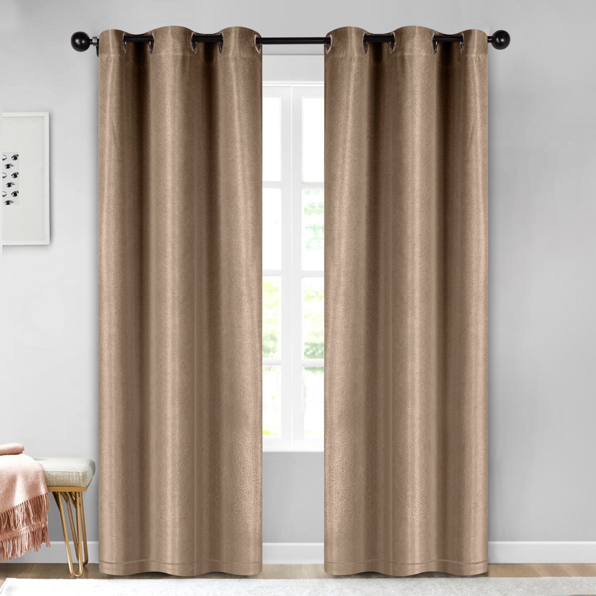 Superior Jaxon Blackout Curtains Set of 2, Grommet Header Curtain Panel Pair, 42"W x 96"L, Tan