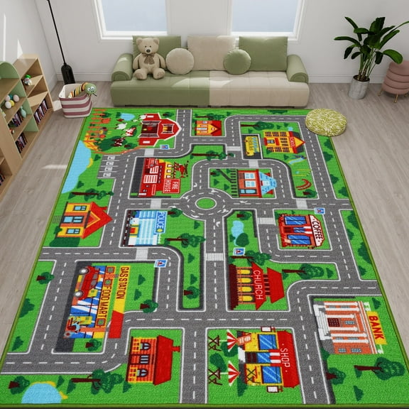 Kids Carpet Playmat Rug 59"x39.4", Car Rug for Kids Cars, Non-Slip Town City Road Map Kids Rug for Playroom Bedroom Boys, Kids Car Mat Road Rug, Track Rug Car Play Rug for Kids