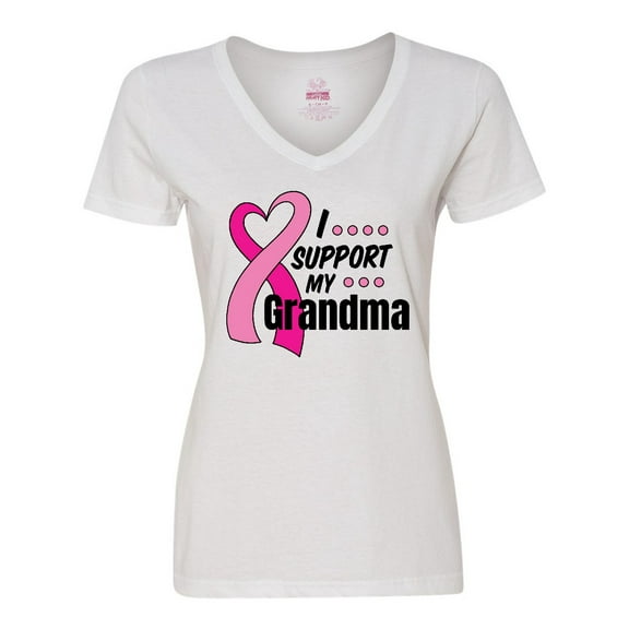 Inktastic Breast Cancer Awareness I Support My Grandma Pink Ribbon Women's V-Neck T-Shirt