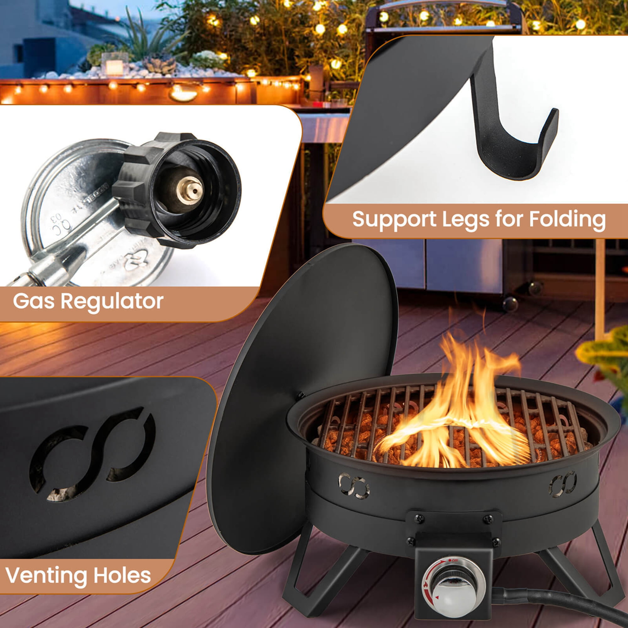 Costway 17" Portable Gas Fire Pit with Folding Legs & Removable Grill Carrying Bag