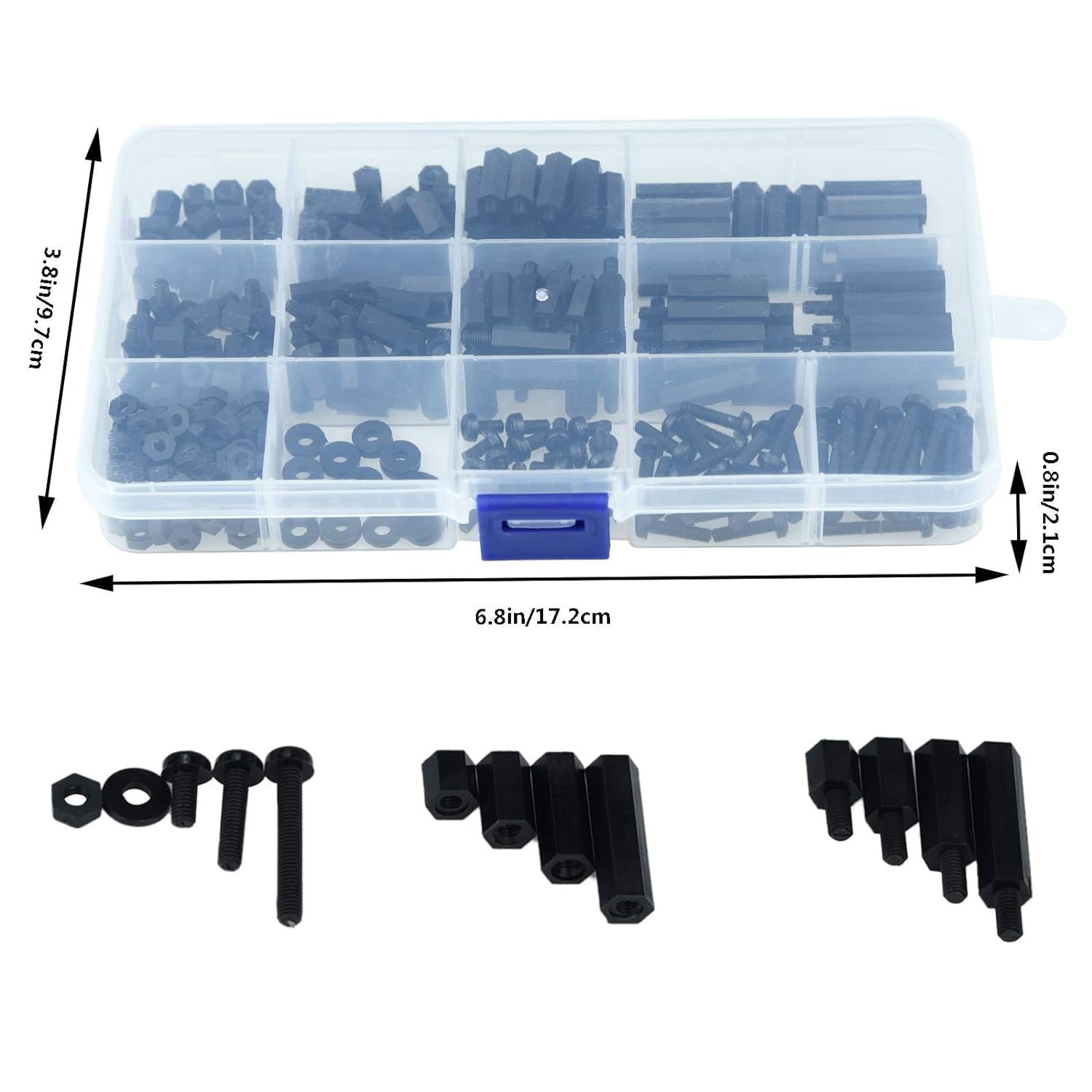 320-Piece 3 Nylon Hex Spacer Column Kit, Male and Female Threaded Screws and Nuts, Motherboard Circuit Board Spacer Column Installation Hardware Spacer Column Set (Black)