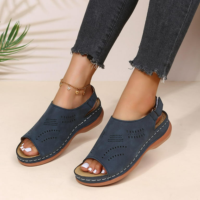 CTEEGC Womens Sandals Vintage Cutout Wedge Heel Open Toe Low Fish