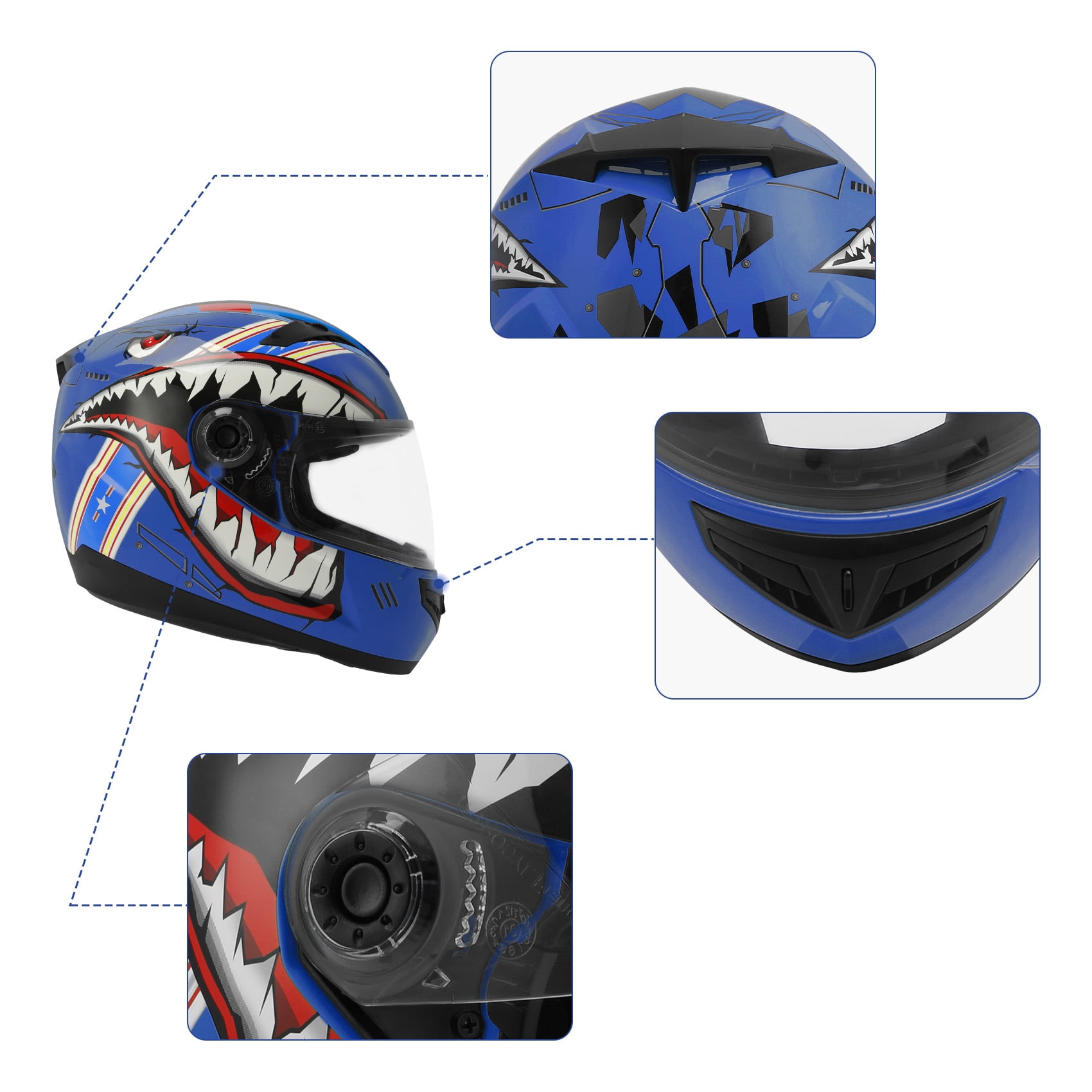 TCMT DOT Full Face Helmet for Kids & Youth Flip Up Visor for Motorcycle Atv Mx Motocross Offroad Street Dirt Bike Blue Youth XXL Size