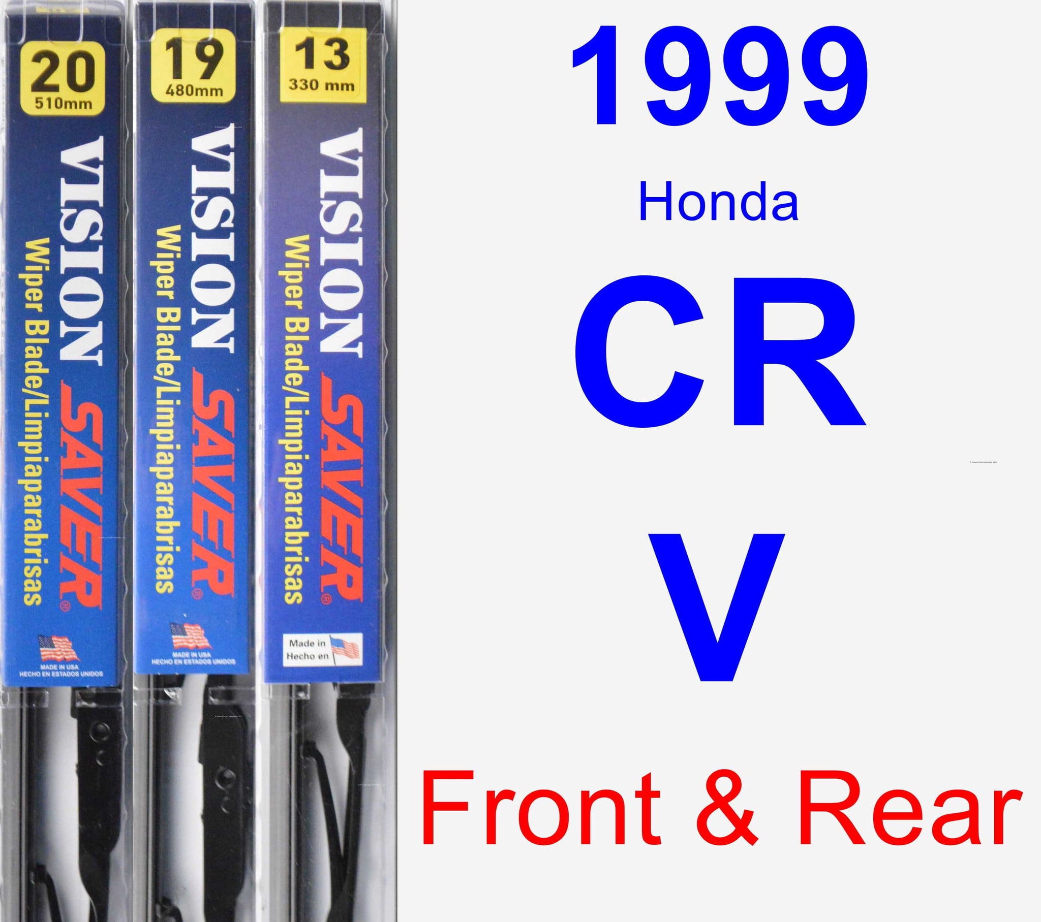 1999 Honda CRV Wiper Blade Set/Kit (Front & Rear) (3 Blades) Vision