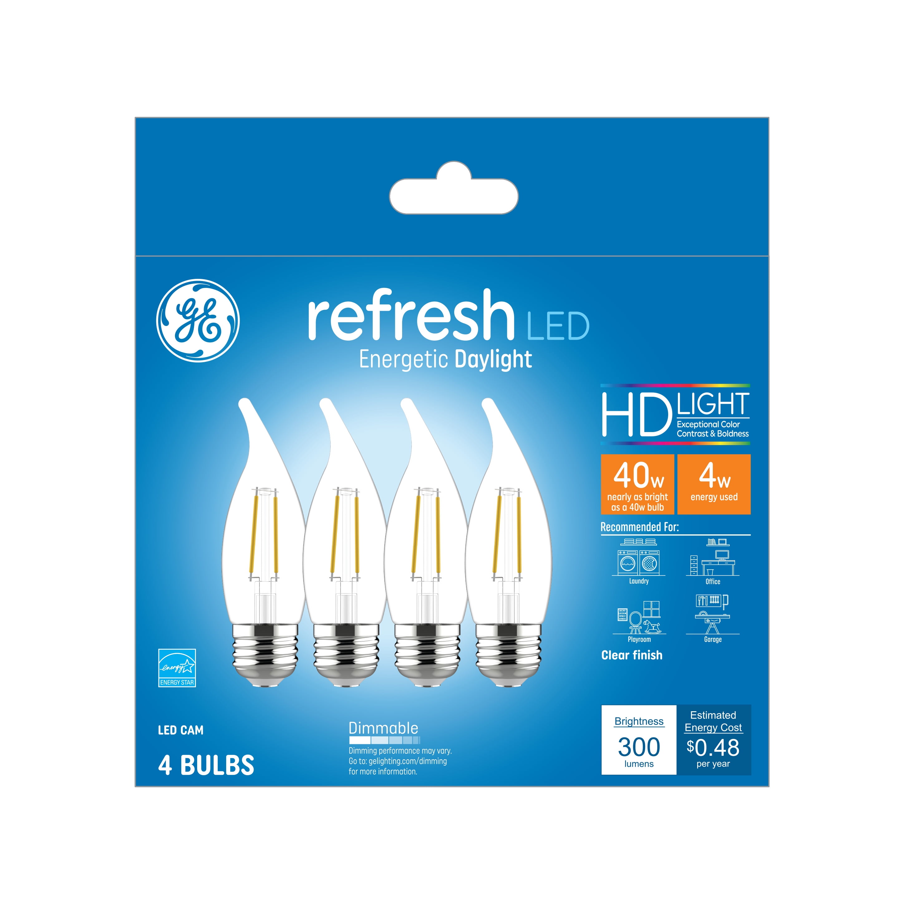 GE LED 40Watt HD Refresh Daylight Clear Decorative Light Bulbs, Medium