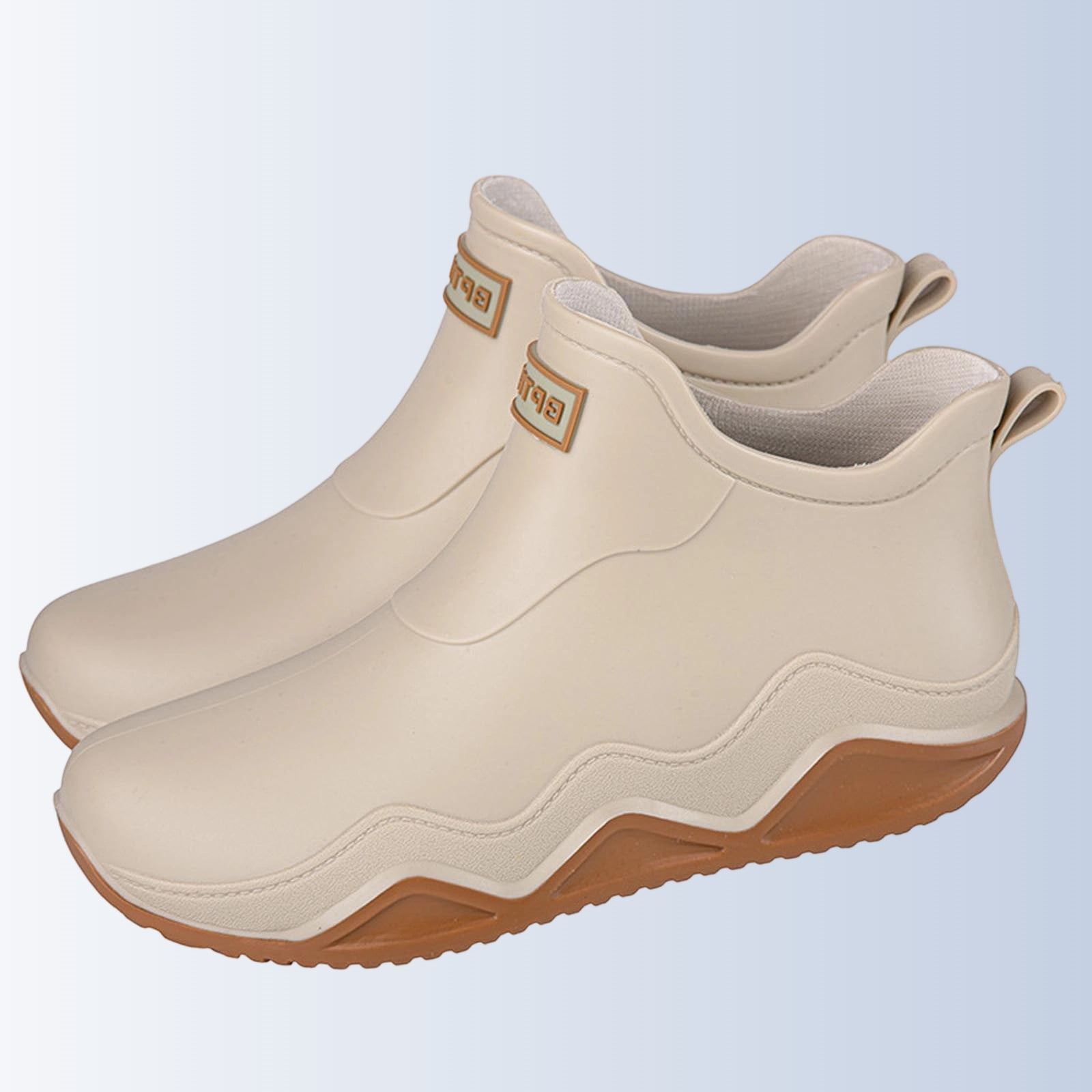 Beige Womens Rain Boots Water Shoes Low Top Rubber Sole Casual Outdoor Indoor Non Slip Comfortable Shoes With Letter Design For Everyday Wear Size 44