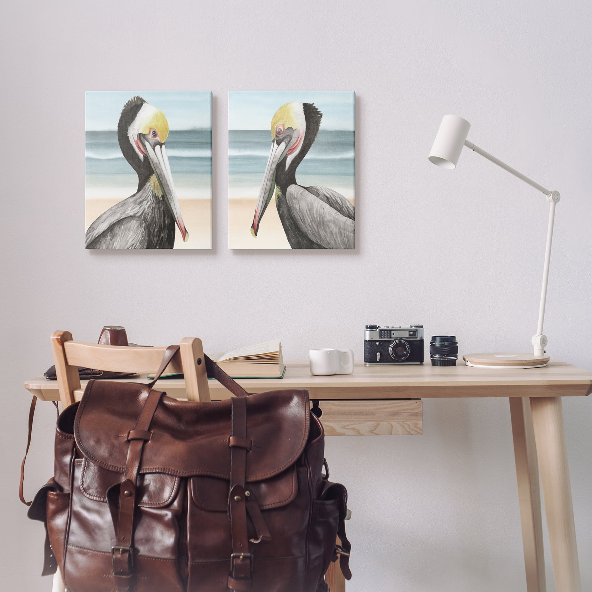 Stupell Industries Pelicans on Beach Animals & Insects Painting Gallery Wrapped Canvas Art Print Wall Art, 16 x 20, Set of 2