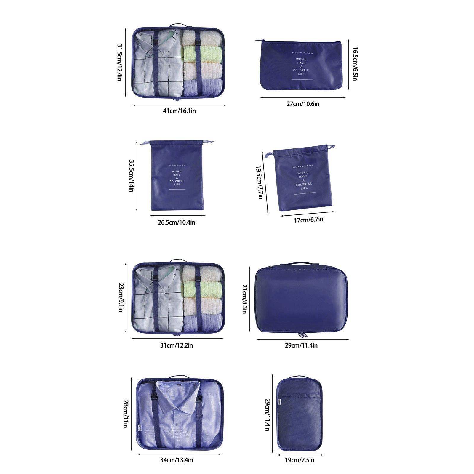 Clearance! Eeatig Storage Compression Packing Cubes for Luggage Set of 8 Travel Storage Bags for Clothes/Cosmetic/Shoes/Electronics Household Essentials Navy