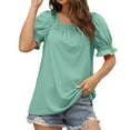thumbnail image 4 of Women's Casual Solid Color Square Neck Short Sleeve Blouse, Ruffle Sleeve T-Shirt Top, Stylish and Comfortable Square Neck Shirt, Trendy Short Sleeve Blouse for Daily Wear, Casual Summer Top, 4 of 8