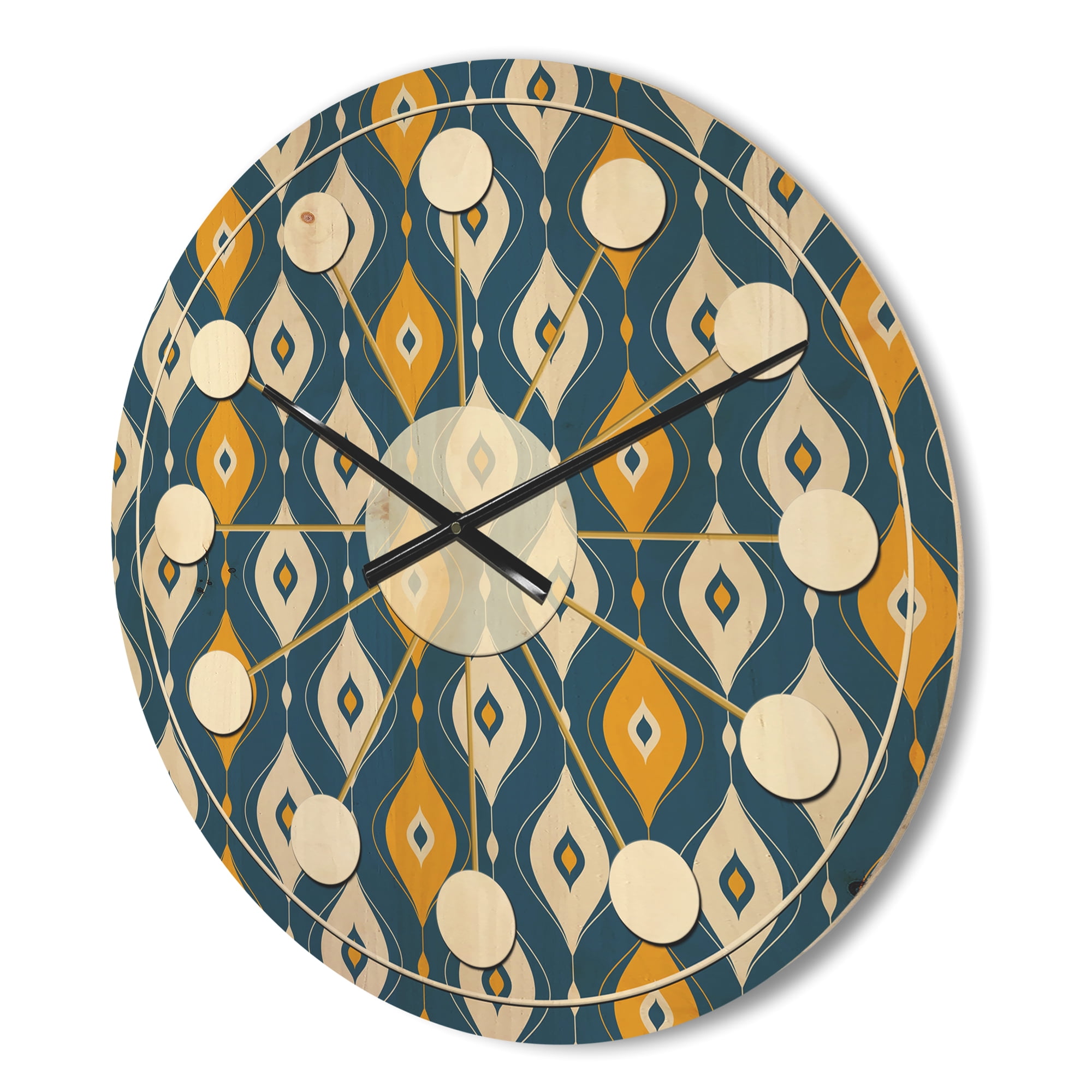 Designart 'Abstract Retro Pattern II' Mid-Century Modern Wood Wall Clock