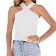thumbnail image 3 of Sleeveless Halter Women Criss Cross Slim Knit Tank Tops, 3 of 6
