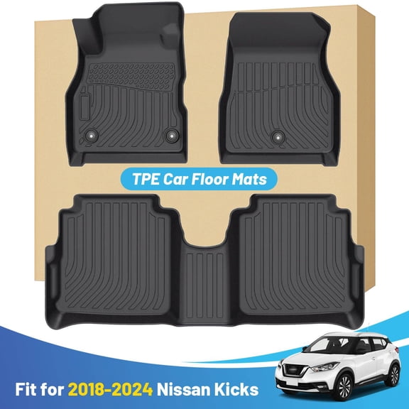 Black Floor Mats Liners Replacement for Nissan Kicks 2018-2024 Heavy Duty All Weather Guard Front Rear Auto Carpet-Custom Fit-Tough/Durable/Odorless
