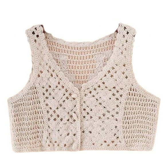JNANEEI Girls Crochet Vest Cotton Knitting Waistcoat Sleeveless Vest Easy Match Style for Baby Toddler Girls V-Neck Cardigan