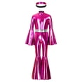 thumbnail image 2 of Miaeowve Girls Metallic Long Sleeve Flared Jumpsuits 70s Party Outfit Disco Hippie Fancy Dress Up Hot Pink 14, 2 of 7