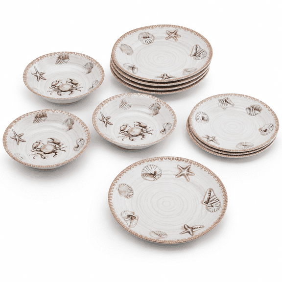 Rustic Farmhouse Dinnerware Sets 12 Pieceic Theme Plates And Set For Patio Vintdishes Of 4 Great Camper Rv Antique Tan Brown