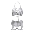 thumbnail image 4 of Gibobby Trajes de Baño para Mujer 2024 Traje de baño metálico de 2 piezas para mujer Conjunto de bikini con cordón triangular halter(Blanco,G), 4 of 5
