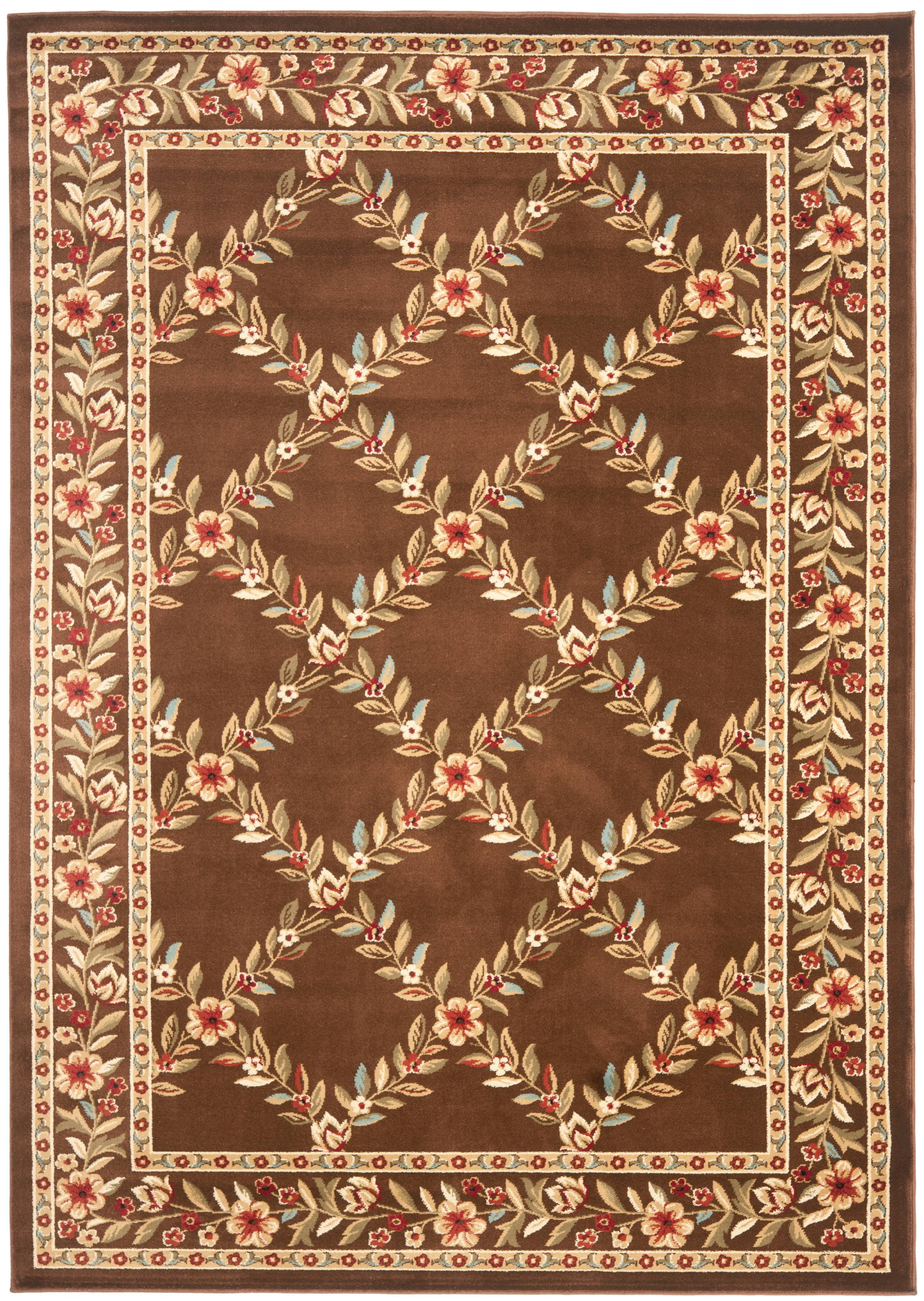 SAFAVIEH Lyndhurst Marshall Floral Border Area Rug, Brown, 5'3" x 7'6