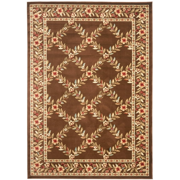 SAFAVIEH Lyndhurst Marshall Floral Border Area Rug, Brown, 5'3" x 7'6"