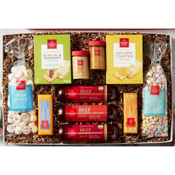 Hickory Farms Holiday Gift Box Summer Sausage Cheese Mints
