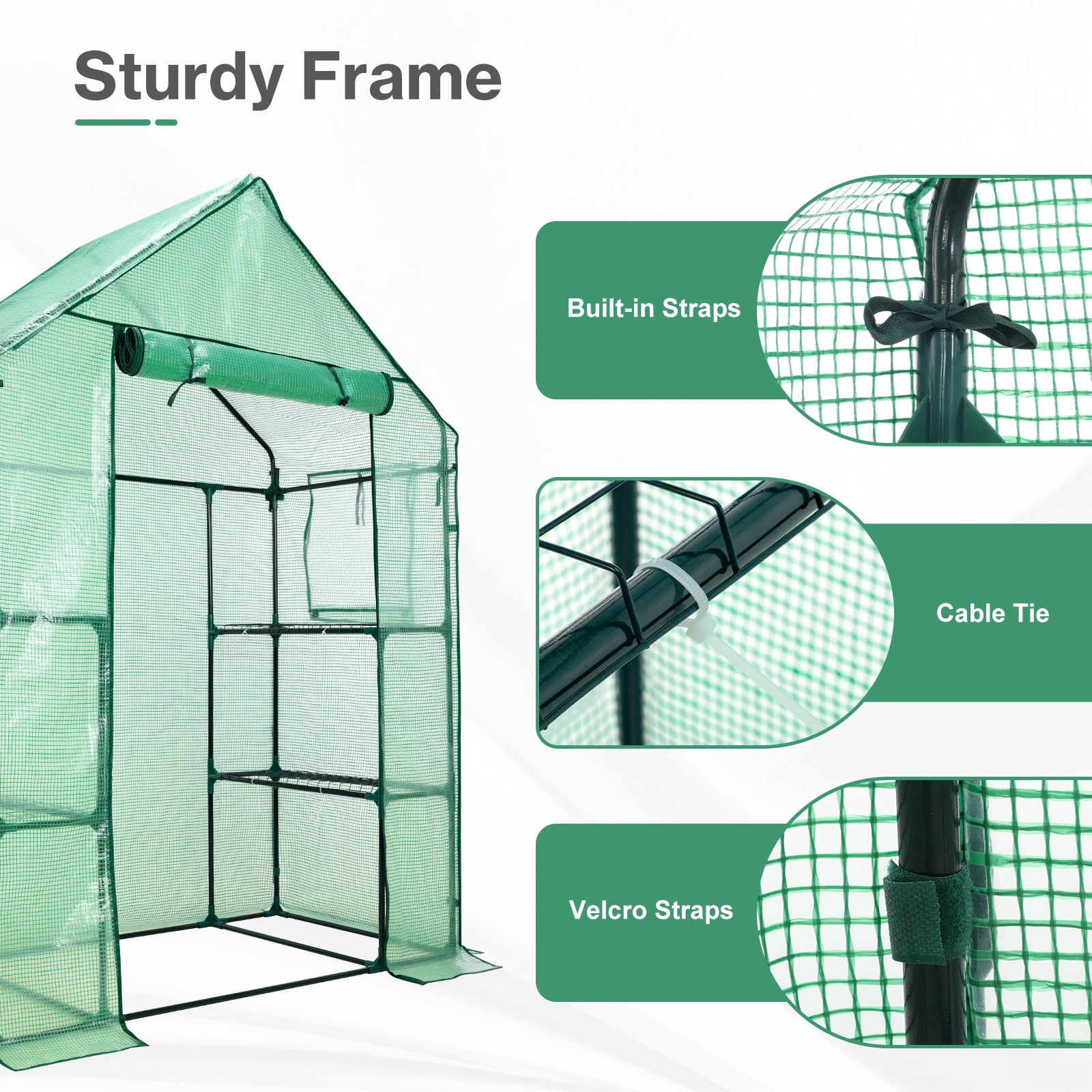 Aoodor Walk-in Greenhouse with 4 Shelves, 4.7×2.5×6.4 ft Outdoor Garden Plant House with PE Cover for Growing Vegetables, Flowers, Herbs