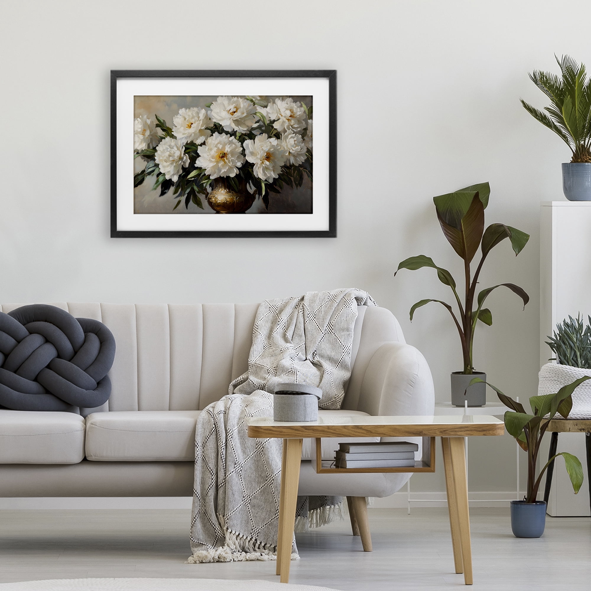 Stupell Industries Golden Vase with Peonies Black Framed Print Under Glass, design by Petal Prints Design