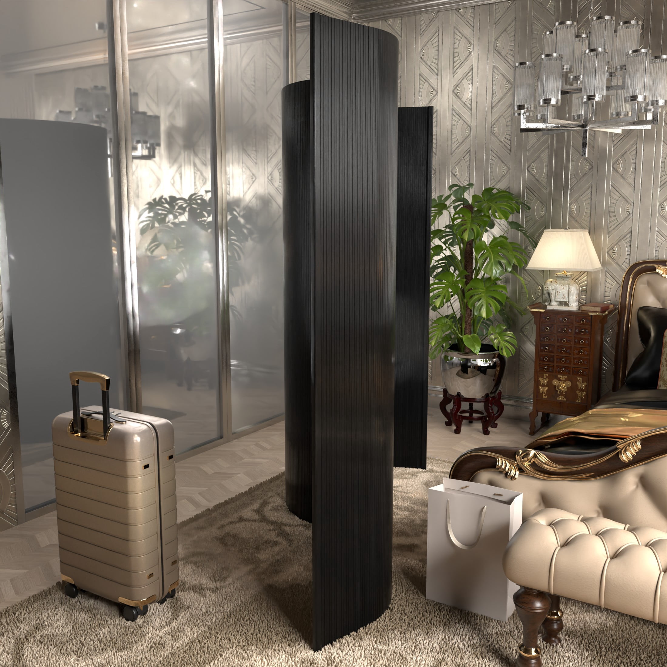 6 ft. Tall Black Bamboo Wave Room Divider Screen