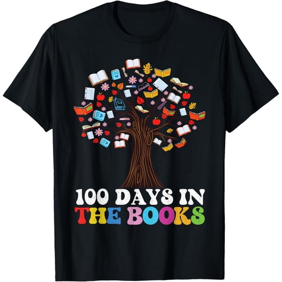 100 Days in The Books Reading Teacher 100th Day of School. T-Shirt Shirts