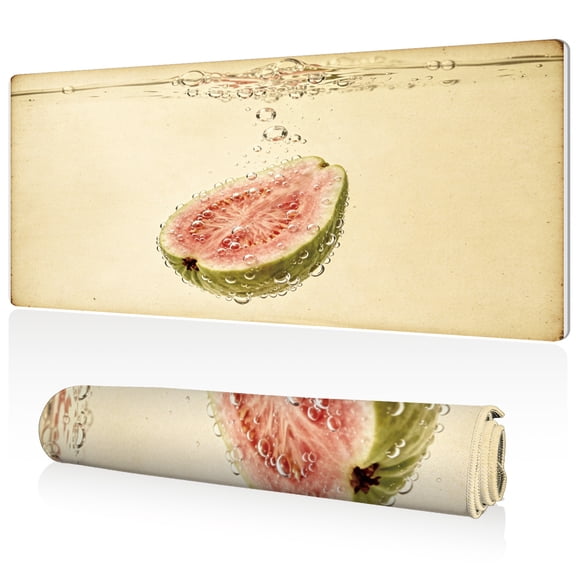 LIVEKEY Mouse Pad Extra Large Guava Slice in Bubbles Design 80x40x0.3cm Full Desk Coverage Non Slip Base Durable Easy to Clean Stitched Edges for Gaming and Office Work