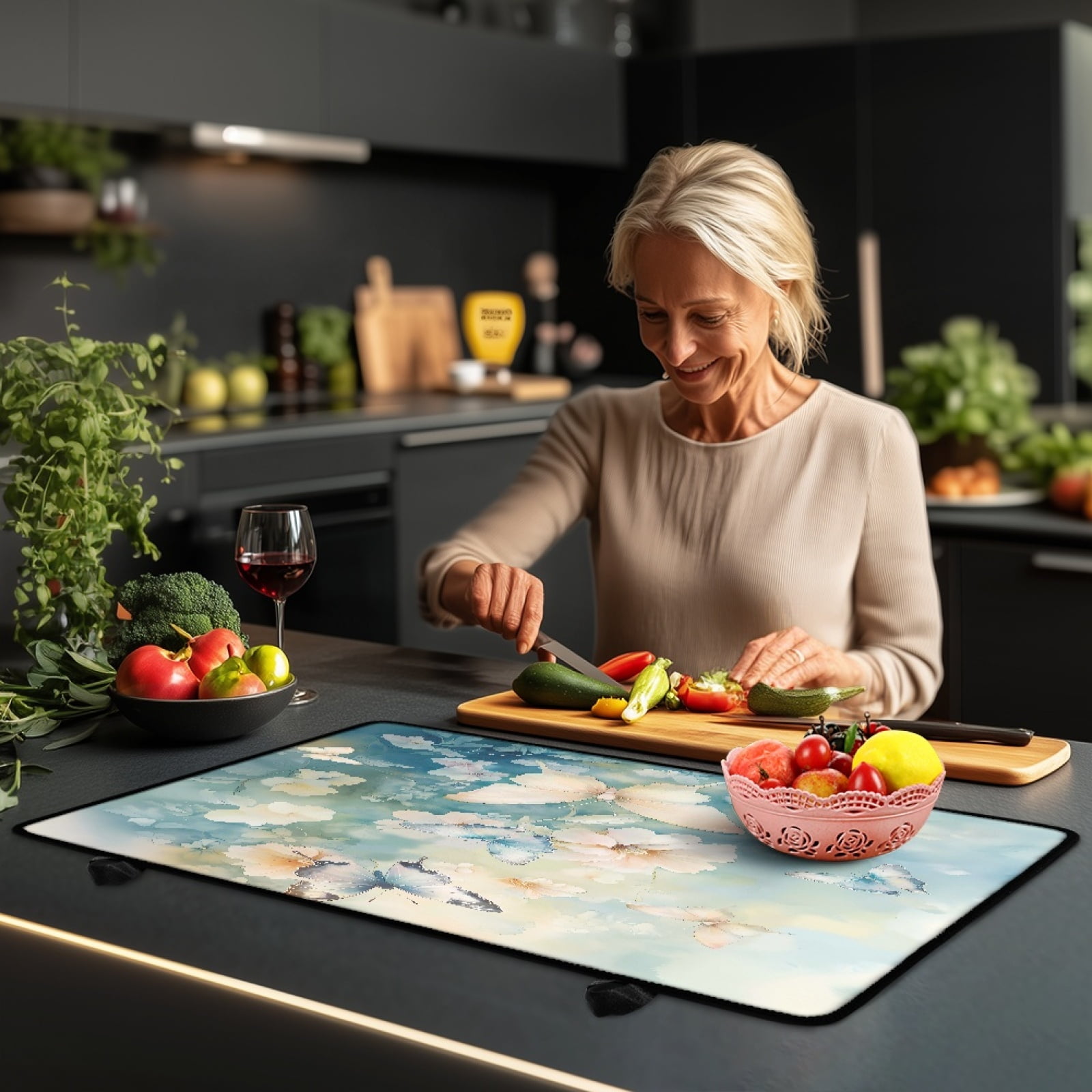 Renewold Ceramic Glass Stove Top Cover Stove Mat Stove Burner Cover Multipurpose Rubber Desk Saver Pad Washer Dryer Top Cover Range Cover for Counter Top, Butterfly Flower Blue