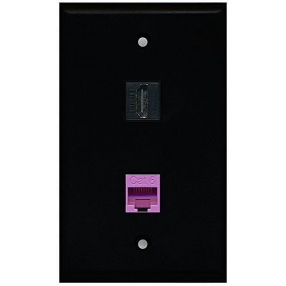 RiteAV - Black 1 Port HDMI 1 Port Cat6 Ethernet Purple Wall Plate