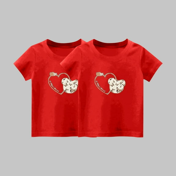 Frwgonr Boys Girls Tshirt Red 2-Pack Cute Graphic Tee Tops Kids Summer School Outfit Clothes 1T-14