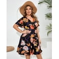 thumbnail image 2 of Plus Size Casual Summer Dress for Women  Wrap V Neck Ruffle Sleeve Smock  Mini Dress, 2 of 9