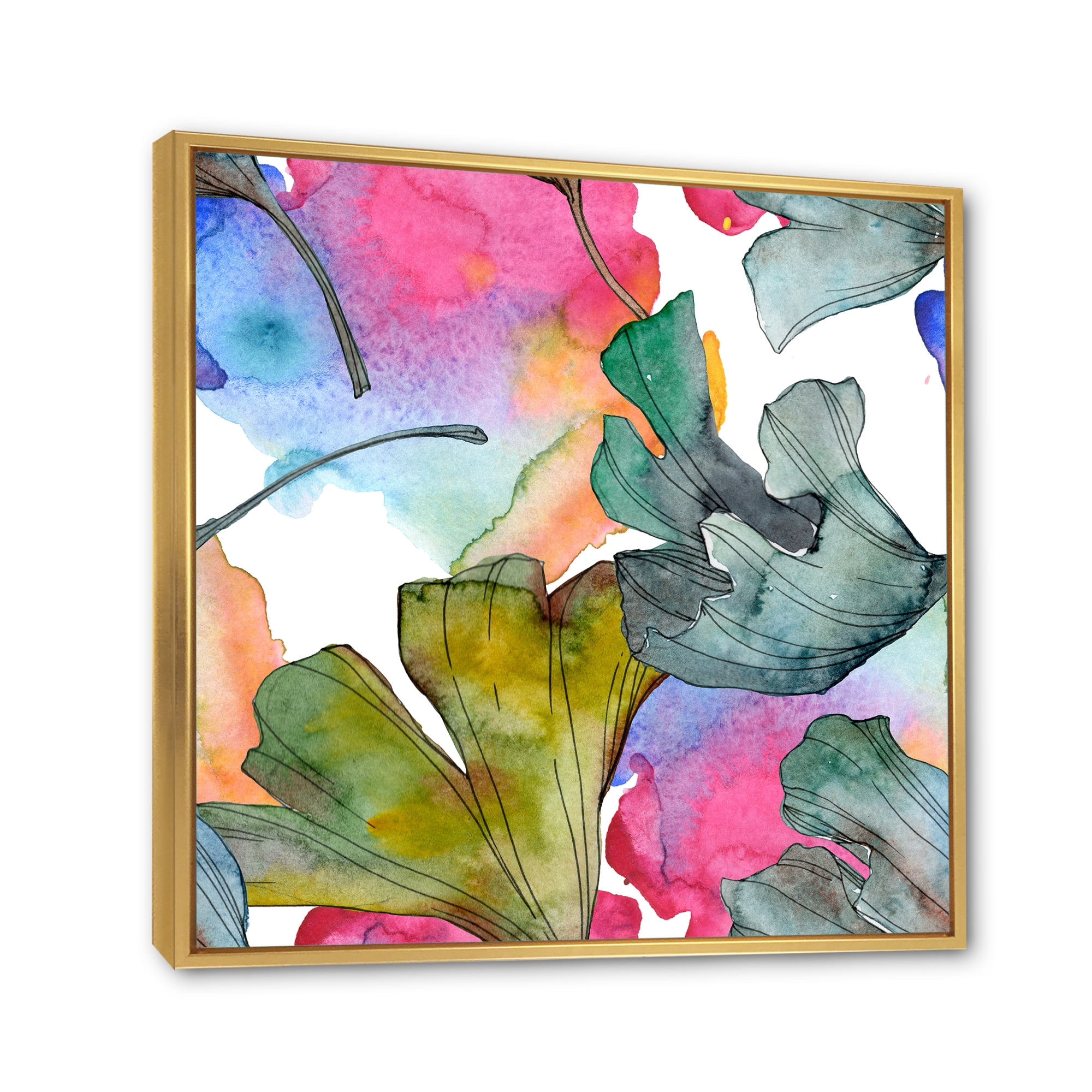 Abstract Ginkgo Biloba Leaf Foliage 30 in x 30 in Framed Painting Canvas Art Print, by Designart
