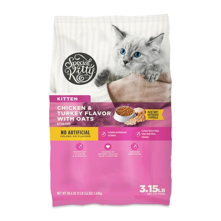 Special Kitty Chicken and Turkey Flavor with Oatmeal Kibble Dry Cat Food for Kittens, 3.15 lb Bag