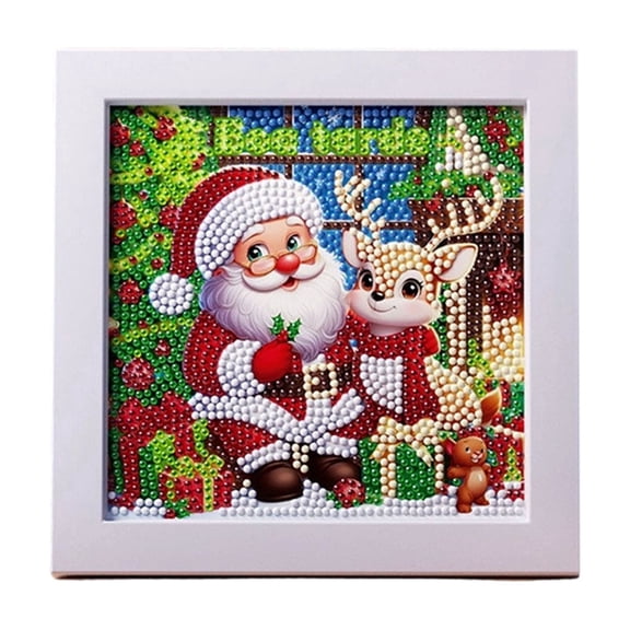 Btomtd Christmas Wall Art Decor, 7" x 7", Diamond Art Kits for Adults with Frame, 5D Round Full Drill, Handmade Gift for Beginners, A