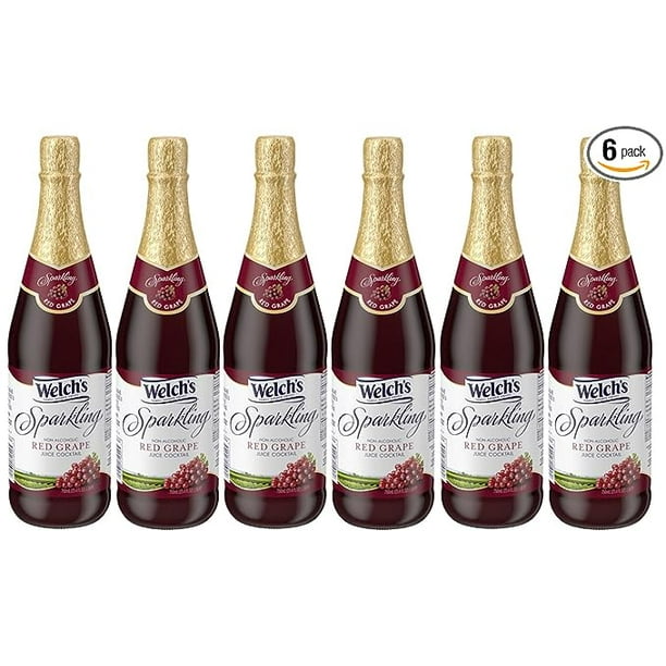 Welch's Sparkling Red Grape Juice Cocktail, NonAlcoholic, 25.4 Ounce Bottles (Pack of 6