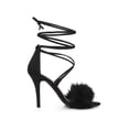 thumbnail image 3 of BLISSFUL STEP Women's Lace Up Heels Faux Fur Stiletto High Heel Sandals Black 7, 3 of 7