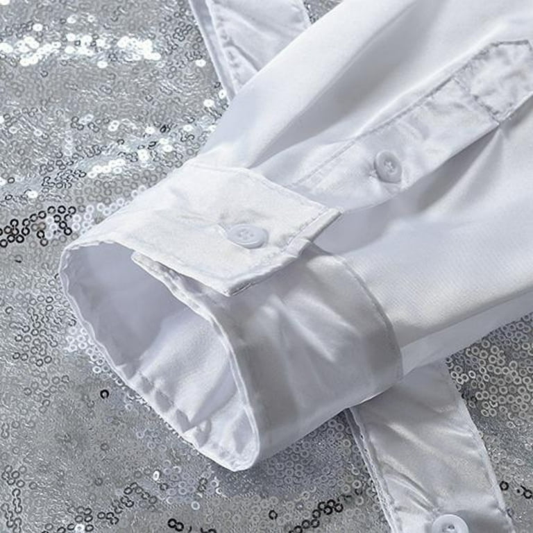mens glitter dress shirts Vsssj Shirt Long Sleeve Slim Fit Button Down Shiny Disco Club Stylish Sparkle Sequins Performance Party Shirt Tops White L, Men's 21st birthday