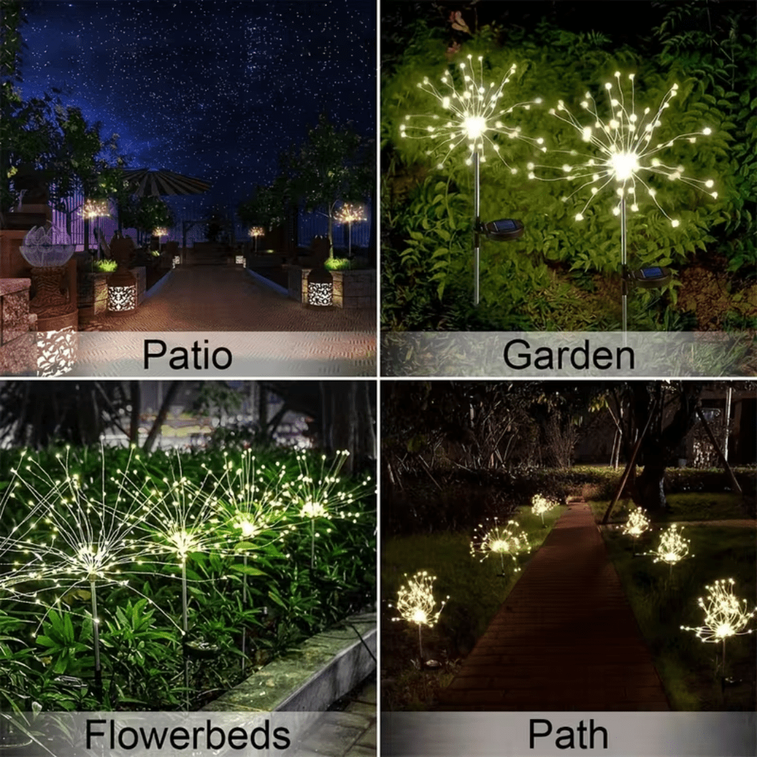 6 Pack 120 Led 8-Mode Solar Powered Fireworks Light With String Lights, Outdoor Garden Waterproof Fireworks Light, Used For Pedestrian Walkways, Backyard Lawn Landscapes, Multicolor