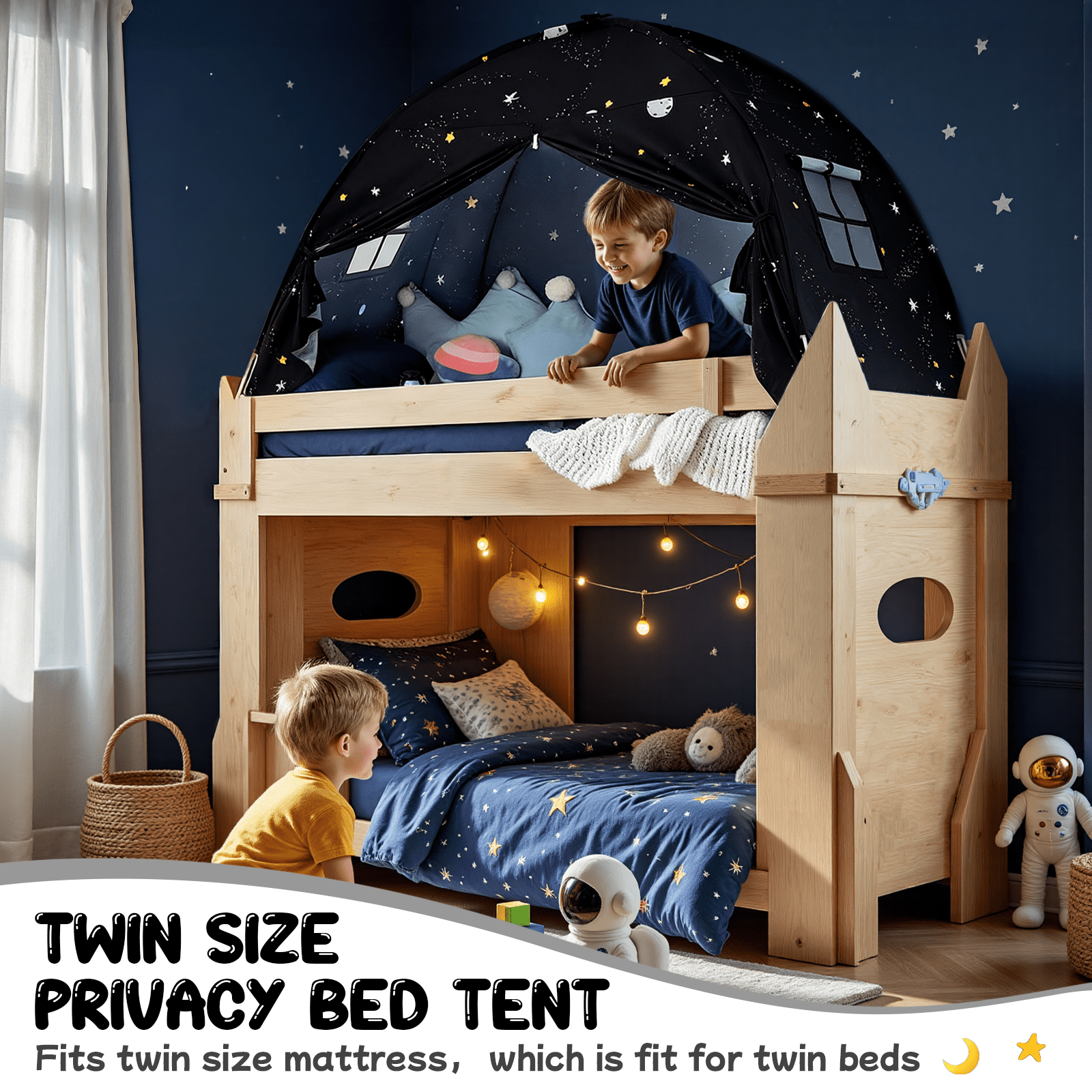 SweHouse Toddler Bed Canopy Lights Sleeping Playhouse Tent, Portable Indoor Privacy Play Space. Foldable Drafty Room Tent for Boys & Girls, Kids Birthday Gifts Golden Beige Large Size. (Black)