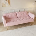 thumbnail image 5 of 69" Velvet Small Tufted Couch with Gold Legs, Convertible Sleeper Sofa Bed with Nail Head Trim and Adjustable Backrest, Upholstered Loveseat for Bedroom, Office, Apartment, Pink, 5 of 7