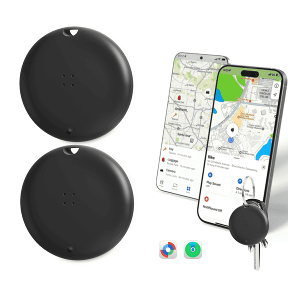OTIC Dual System Bluetooth Smart Tracker Tags 2 Pack Black, Item Finder Locator for Apple Find My (iOS) & Google Find Hub (Android), Gift for Keys, Wallet, Luggage, Backpack