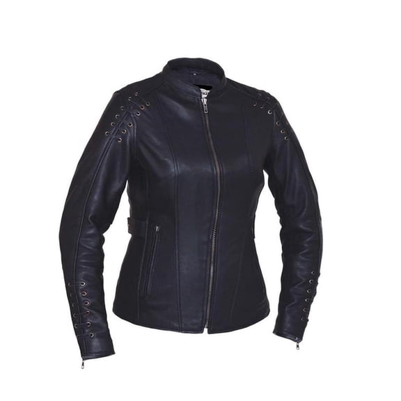 Ladies Derringer Lambskin Leather Jacket,Black,Size - Large