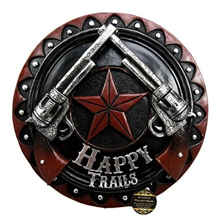 Atlantic Collectibles Wild Western Dual Revolver Six Shooter Gun Happy Trails Wall Plaque Decor Figurine