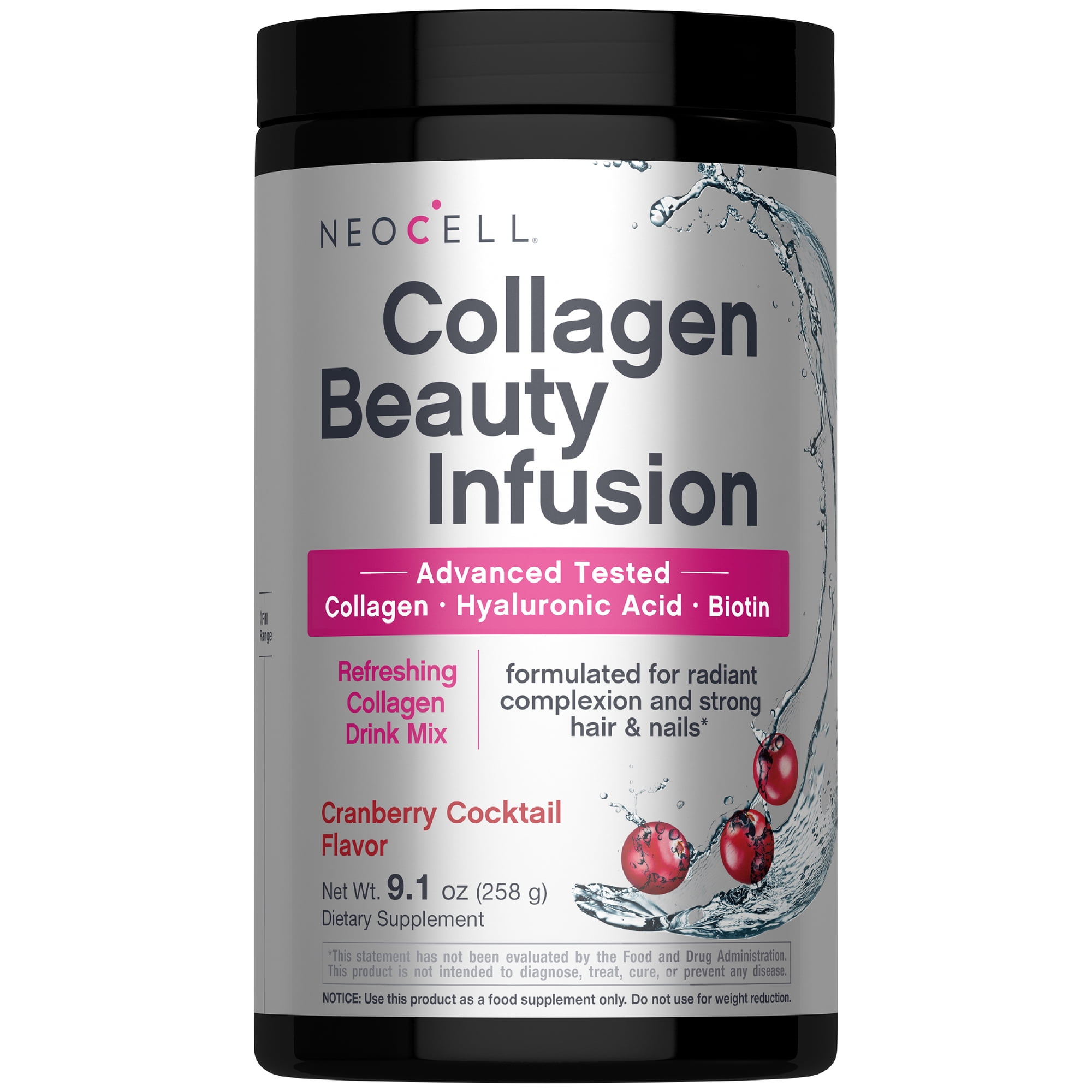 NeoCell Collagen Beauty Infusion Powder with Biotin | Cranberry Flavor Drink Mix | 11.6 oz