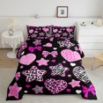 thumbnail image 2 of Feelyou Cute Leopard Zebra Print Bow Queen Comforter Set, Spooky Gothic Cartoon Comforter Sets Queen, Black Pink, Black Reversible, 3 Pieces, 1 Comforter and 2 Pillowcases, 2 of 7