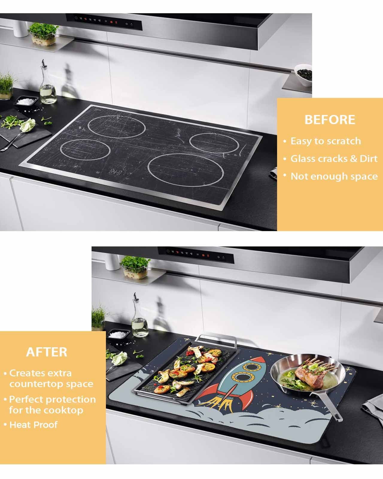 Large Induction Cooktop Protector Mat Cartoon Stove Top Covers for Electric Stove, Moon Stars Modern Art Decorative Stove Burner Cover Mats, Glass Top Stove Cover