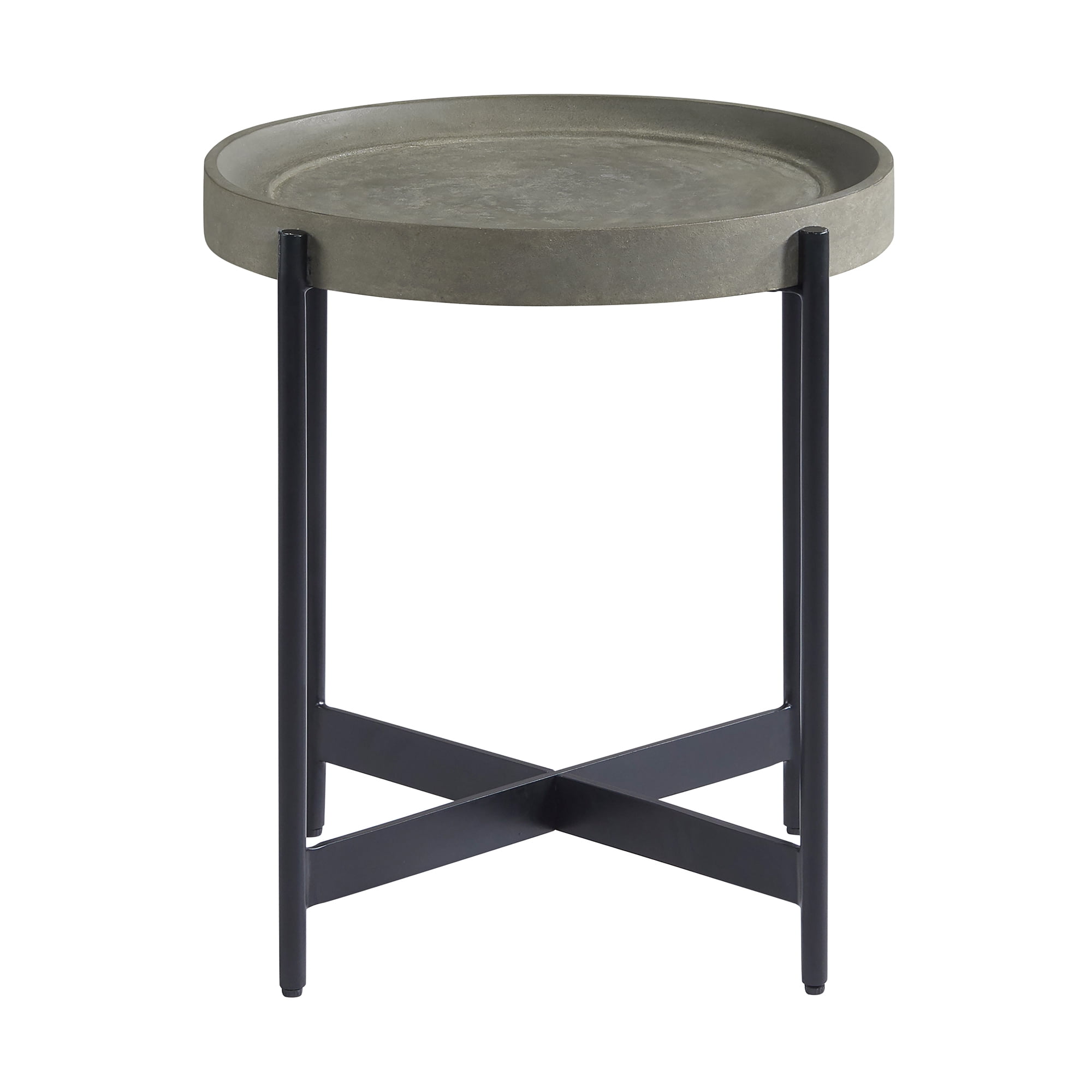Alaterre Furniture Brookline Industrial Round Metal End Table, Gray/Black