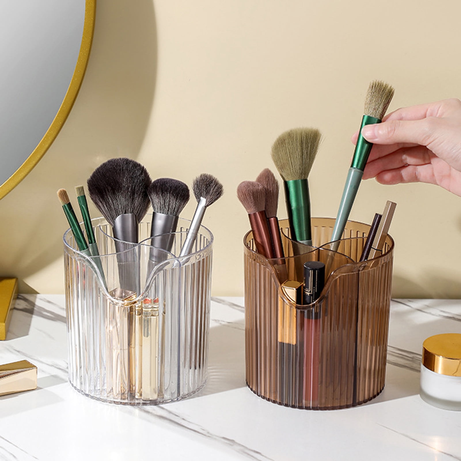 Hesroicy Light Luxury Makeup Brush Box - 4-Compartment Cosmetic Beauty ...