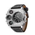 thumbnail image 3 of OULM Reloj de pulsera de cuarzo con correa de cuero sintético para hombre, personalizado, de gran tamaño, 3 of 8